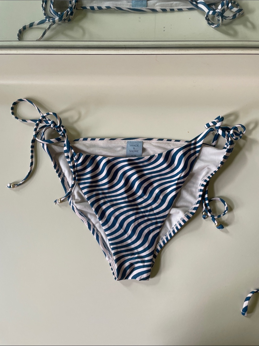 Shade & Shore Teal and White Striped Tie-Side Bikini Bottom, size 16/xl